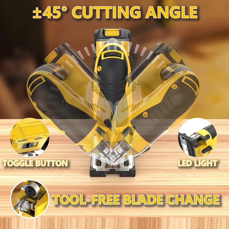 Tsukairo Cordless Brushless Jig Saw Compatible with Dewalt 20V MAX Battery(No Battery), 7 Speeds, 2900RPM, LED, 45° Bevel Cuts, 3 Orbital Action, with Jigsaw Blades for Straight, Curve, Circle Cutting - Image 2